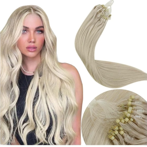 Other - 16” Blonde Hair Extensions Micro Ring Remy Human Hair 16 Inch